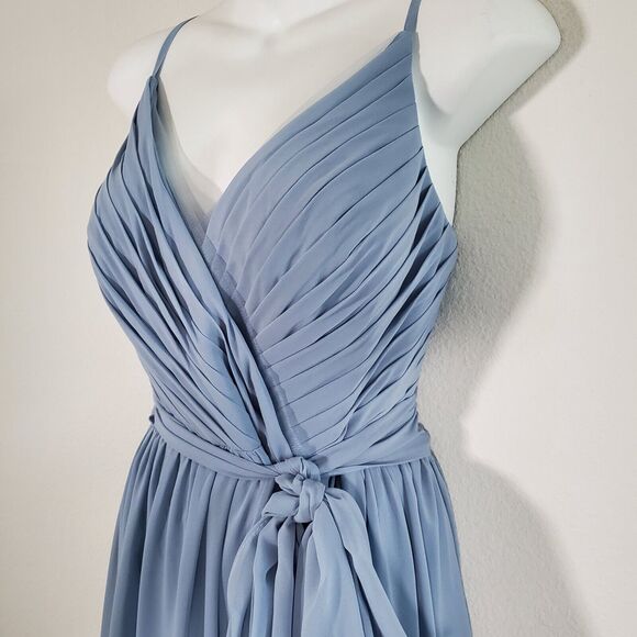 Azazie Gracie Women's Dress Dusty Blue Bridesmaid Wedding Guest Pleated Chiffon - Picture 7 of 15